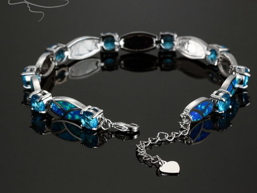 Pulsera de Ópalo Azul Plateado con Baño de Cobre - Image 9