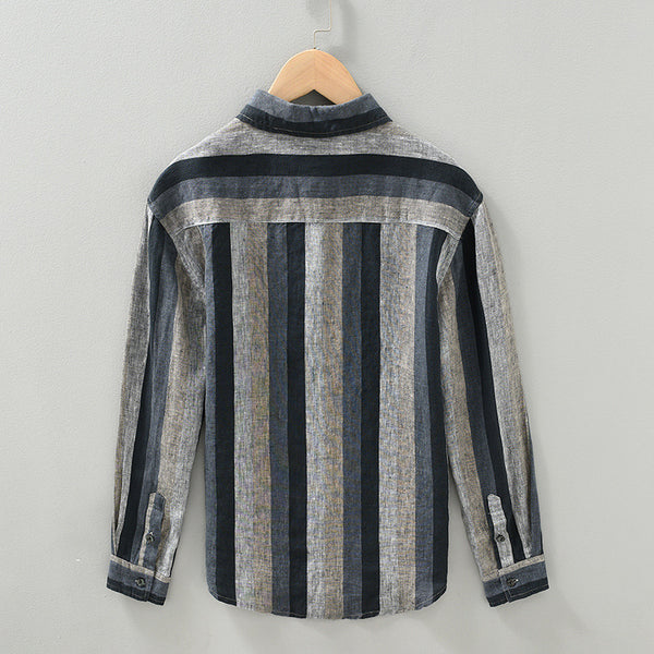 Camisa de Lino para Hombre con Mangas Largas y Rayas a Juego