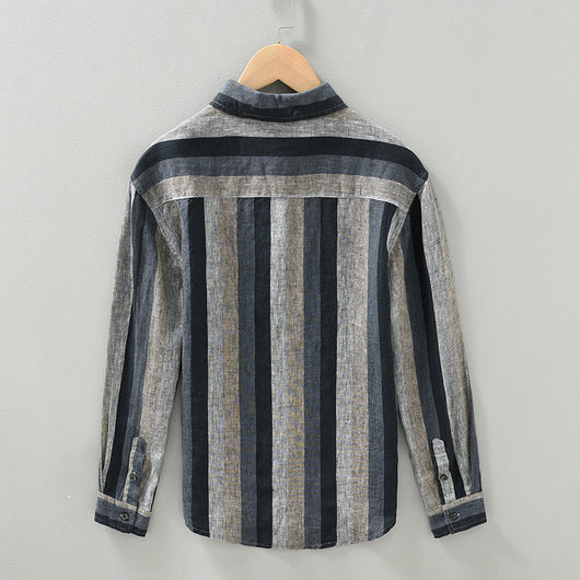 Camisa de Lino para Hombre con Mangas Largas y Rayas a Juego - Image 2