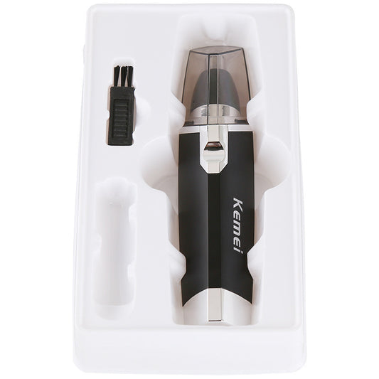 Black and silver Kemei KM-6512 dry battery electric nose hair trimmer with a sleek design. - Image 2