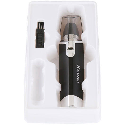 Black and silver Kemei KM-6512 dry battery electric nose hair trimmer with a sleek design. - Image 2