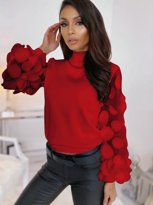 Blusa Elegante Cuello Alto con Mangas Abullonadas en Mesh - Image 20