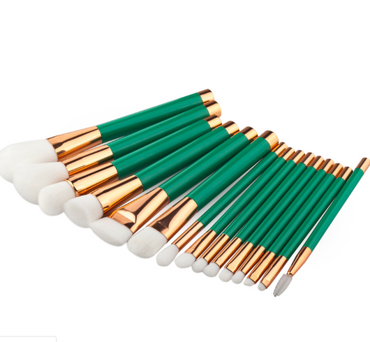 Set de 15 Brochas de Maquillaje Profesional Cerdas Púrpura y Verde - Image 3