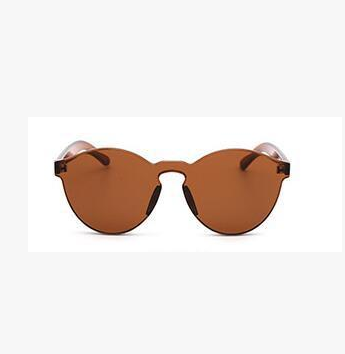 Frameless round brown transparent sunglasses with an integrated design, featuring jelly-like lenses and matching temples. - Image 3