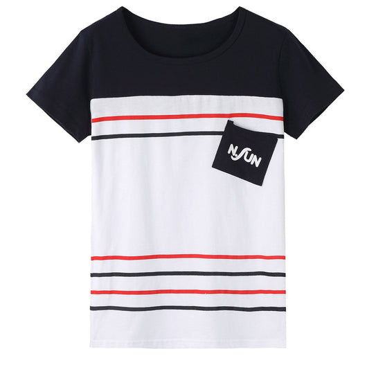 Navy blue children's shorts with white ribbed waistband, beige drawstring, and side pockets. Features red, white, and black side stripes and "LOVING FAMILY" tex - Image 11