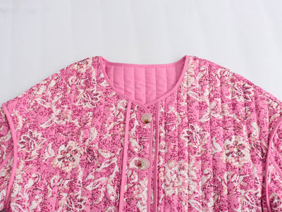 Blusa de Algodón Estampada Cuello Redondo Manga Larga Botón Simple - Image 5