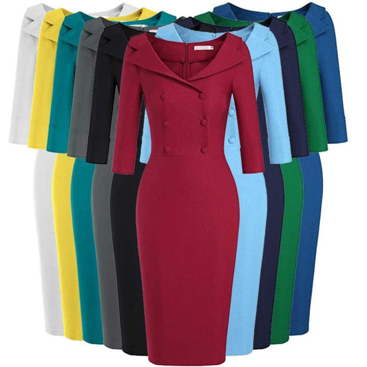 Vestido Retro de Baile con Cuello Barco Vino - Falda Lápiz Elegante