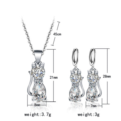 Conjunto de Collar y Aretes con Dije de Gato en Circonia - Image 3
