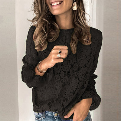 Blusa Manga Larga con Encaje Hueco - Diseño Elegante para Mujer - Image 2