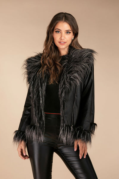 Chaqueta de Cuero con Detalles de Piel de Mapache Sintética - Image 4