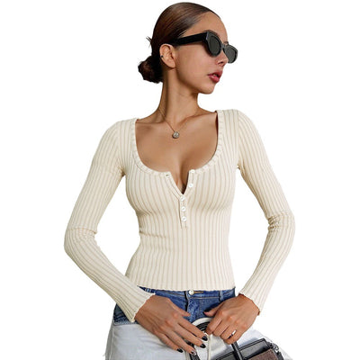 Suéter Elegante Tipo Polo con Cuello en U y Botones - Ajuste Slim Americano - Image 5