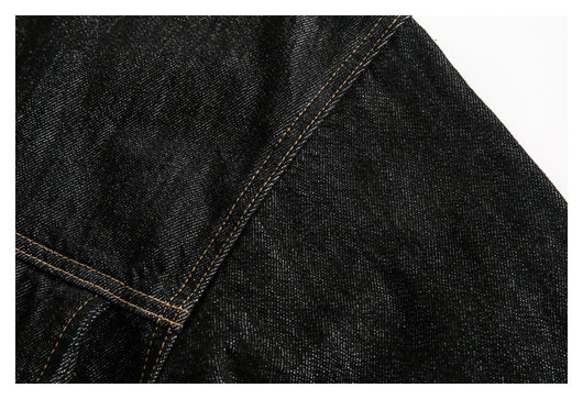 Chaqueta Denim Negra Retro Suelta para Hombre - Estilo Workwear Casual - Image 20