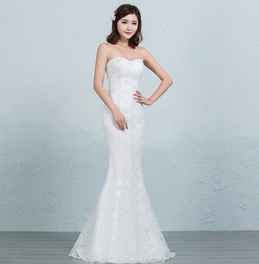 Vestido de Novia Cola Sirena con Encaje Lentejuelado en la Cintura - Image 7