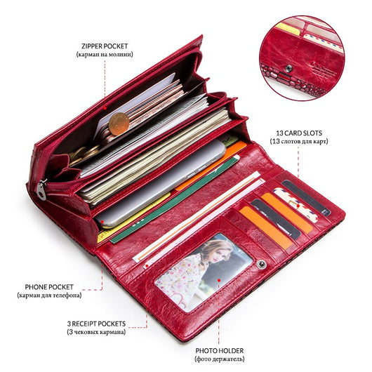 Billetera de Lujo Pochette Mujer Cuero Genuino Patrón Serpiente Cartera Larga - Image 3