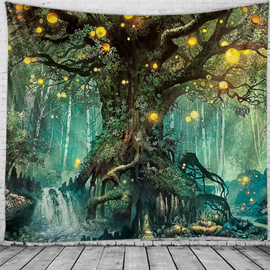 Starry night galaxy tapestry with purple and blue hues, featuring two silhouetted figures on a reflective shore. - Image 4