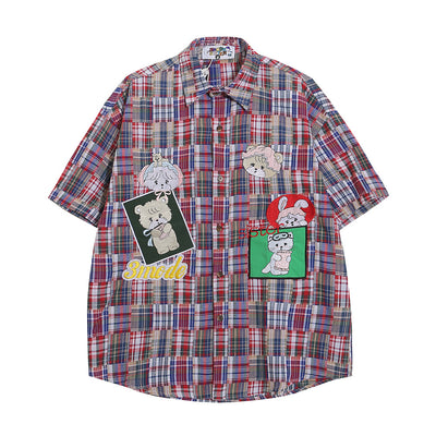Camisa Cuadros Suelta Manga Corta para Hombre - Image 11