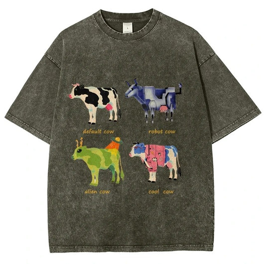 Playera Retro de Algodón con Estampado Divertido de Vaca para Hombre - Image 10