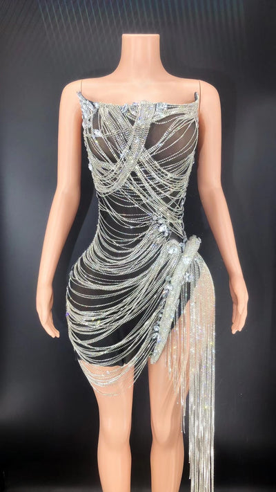 Vestido Tubo de Fiesta con Strass y Cadena Borla - Estilo Europeo Americano - Image 6