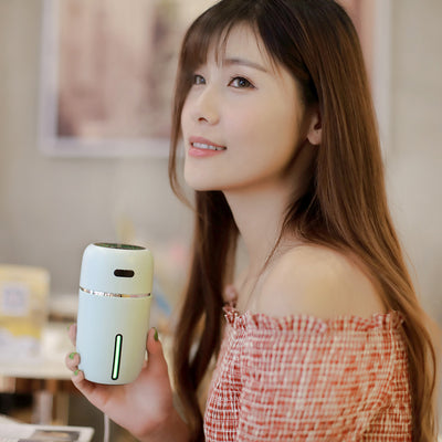 Black portable humidifier with a silver band, a power button, and a water level indicator, suitable for car or home. - Image 3