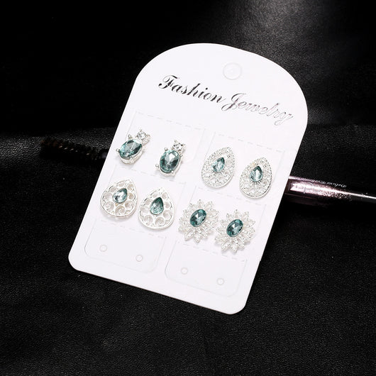 4 Pares de Aretes Boho Cristal Zafiro Glamurosos - Image 4