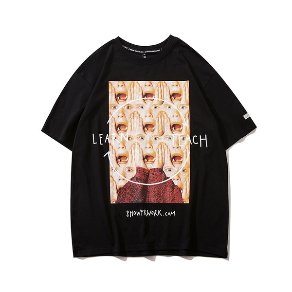 Playera Holgada Hip Hop con Estampado Cartoon para Parejas