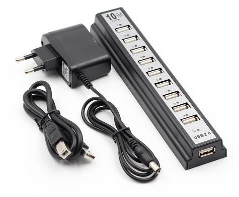 Hub USB GOOJODOQ de 10 Puertos con Adaptador de Corriente