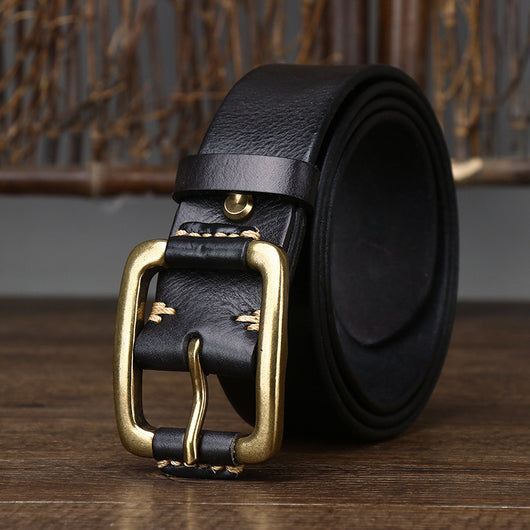 Cinturón de Cuero Genuino para Hombre con Hebilla Retro de Latón - Image 19
