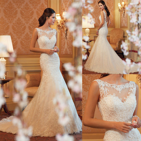Vestido de Novia Cola de Pez Sin Mangas con Encaje - Image 5