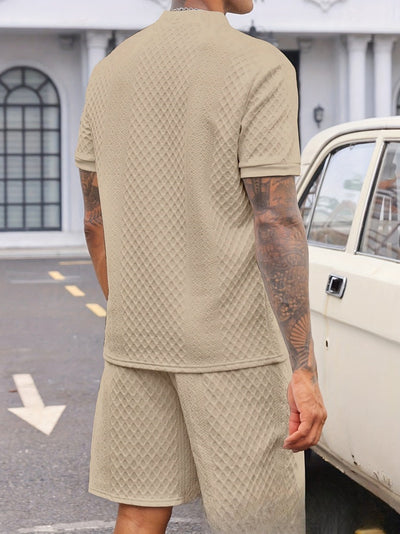 Conjunto Corto de Verano para Hombre con Estampado Jacquard y Cuadros - Image 15