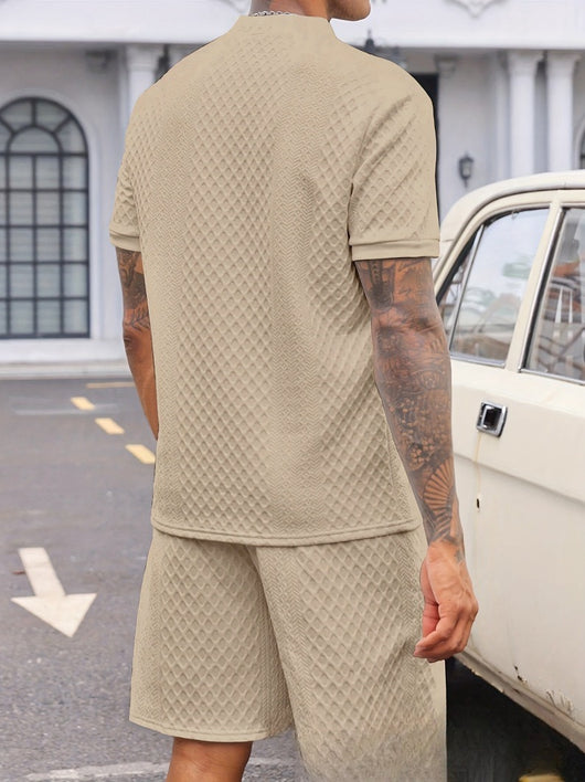 Conjunto Corto de Verano para Hombre con Estampado Jacquard y Cuadros - Image 15