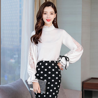 Blusa Elegante de Manga Larga con Cuello de Encaje - Image 13