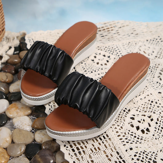 Sandalias Tipo Cuña Plisadas de Verano para Mujer - Cómodas Chanclas de Playa con Suela Gruesa - Image 6