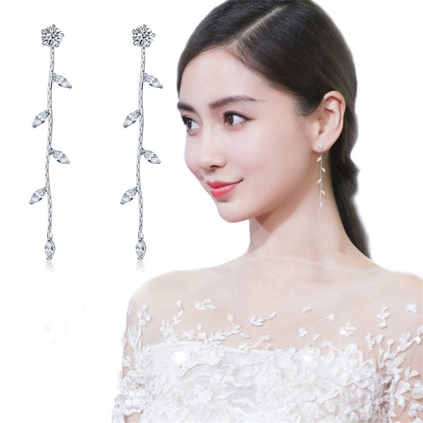 Aretes Largos de Personalidad Coreana en Plata Esterlina Hipoalergénica