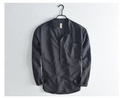 Camisa Casual de Lino y Algodón con Cuello Mao para Hombre - Image 8