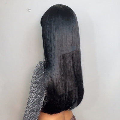 Peluca Larga Lisa Negra con Flequillo - Cabello Sintético Premium - Image 6