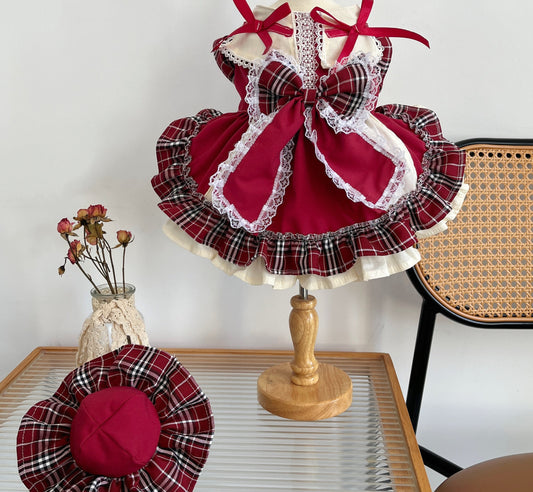 Vestido Lolita Princesa con Moño y Encaje Cuadros
