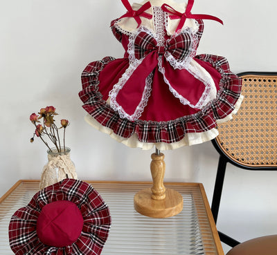Vestido Lolita Princesa con Moño y Encaje Cuadros