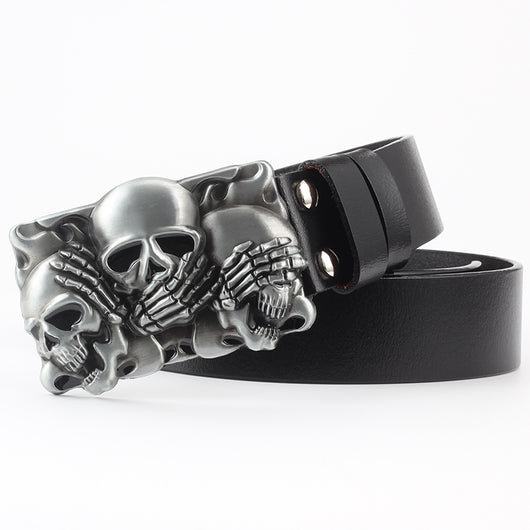 Cinturón de Cuero Puro con Diseño Calavera Casual - Image 26
