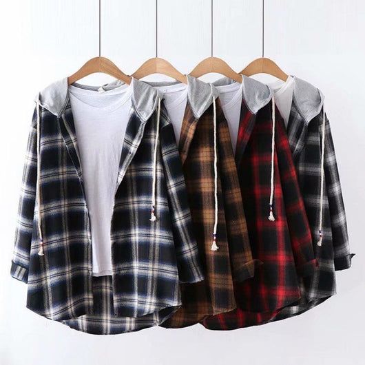 Camisa Cuadros Holgada con Capucha - Manga Larga