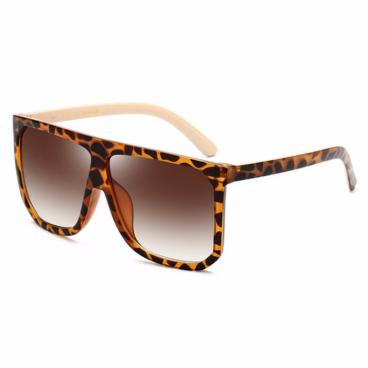Large frame flat top sunglasses with black frames, brown gradient lenses, and subtle leopard print detail. - Image 4