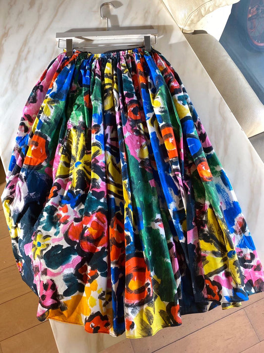 Falda Estampada 3D con Patrón de Tinta Retro