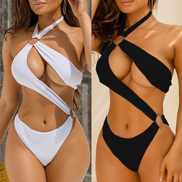 Traje de baño bikini con cuello colgante y abertura lateral