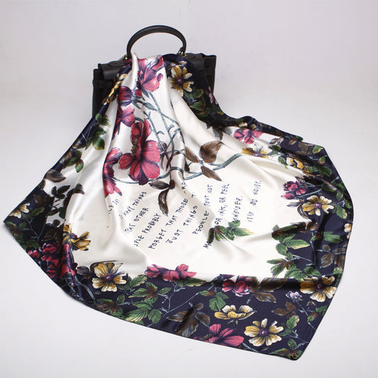 Pañuelo Musulmán Estampado en Seda Sintética con Diseño Floral