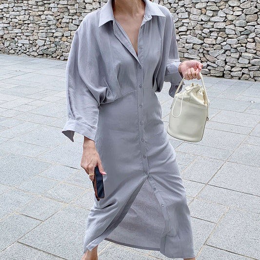 Vestido Camisero Suelto Hasta la Rodilla con Efecto Reductor de Cintura