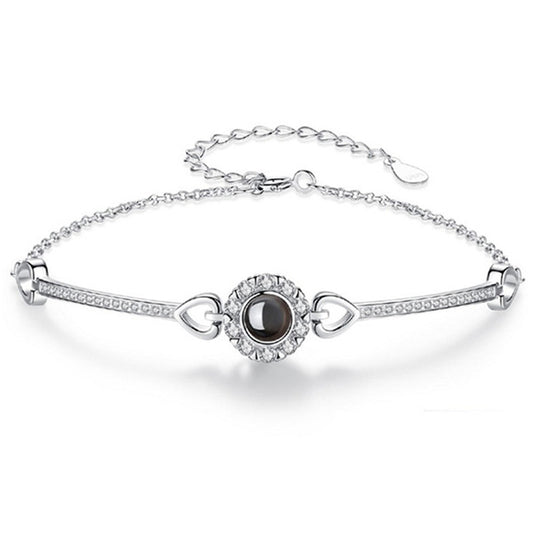 Pulsera de Plata S925 Girasol Ojo de Ángel con Proyección en 100 Idiomas