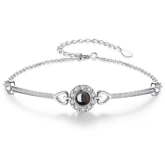 Pulsera de Plata S925 Girasol Ojo de Ángel con Proyección en 100 Idiomas