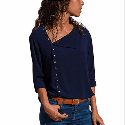 Blusa de Cuello Oblicuo Asimétrico con Manga Larga