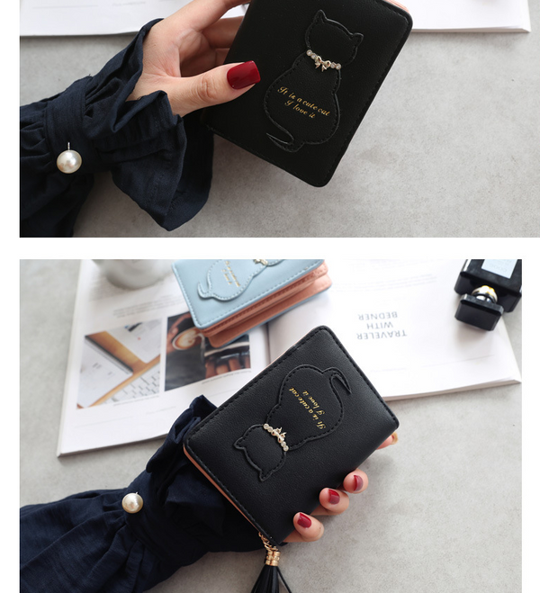 Billetera Compacta para Mujer con Diseño de Gato y Cierre de Hebilla - Image 9