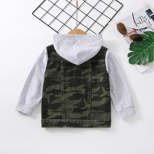 Chaqueta Denim Raglan con Capucha Estilo Europeo y Americano para Niño - Image 12