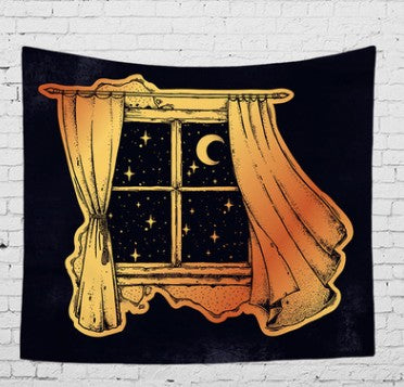 Bohemian sun and moon tapestry with a celestial pattern of golden suns and crescent moons on a dark blue background. - Image 28